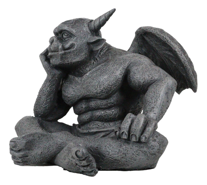Gargoyle Figurine, Carved Small Statue, 6.5 Inches, Horned Sitting Dreamer Sculpture, Gothic Decor, Suitable for Desk, Shelf, Home, Office, or Fantasy Room Decoration, Collectible Ornament-6