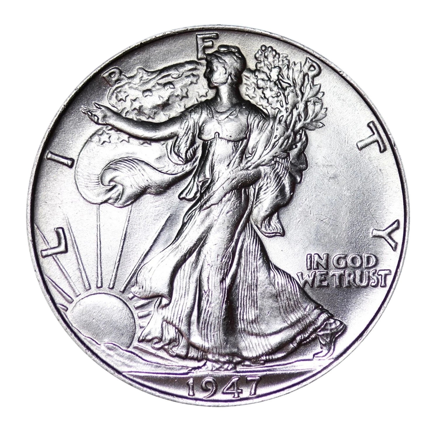 Moneda de medio dólar Walking Liberty de plata al 90 % brillante sin circular BU con fecha aleatoria