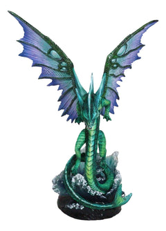 Large Fantasy Elemental Water Dragon Rising Above Sea Waves Collectible Figurine-6