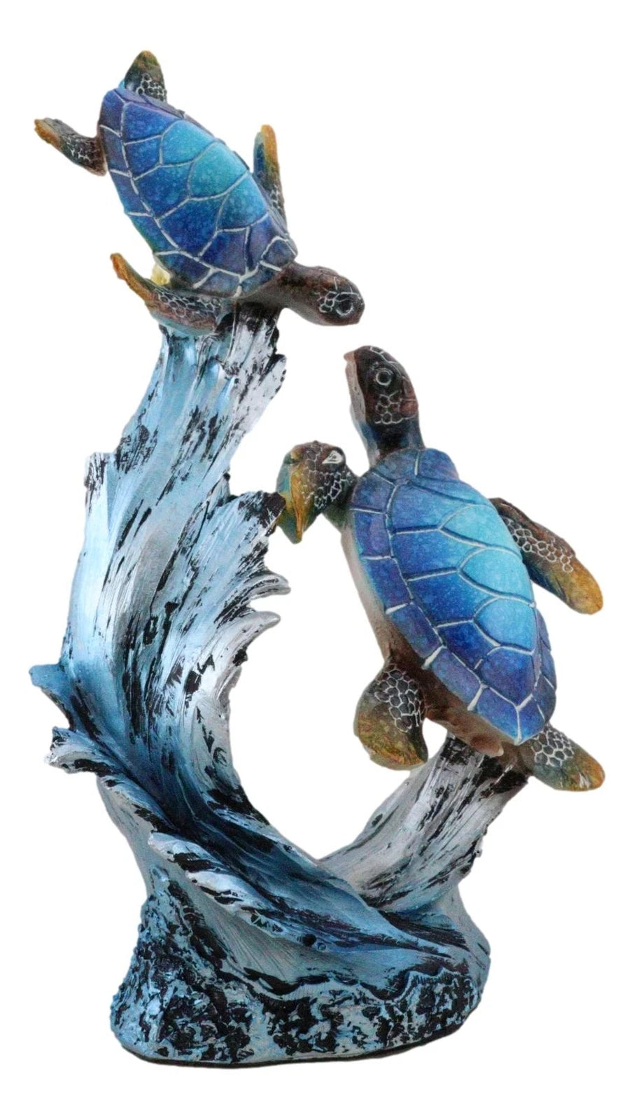 Nautical Blue Sea Turtle And Baby Swimming By Ocean Currents And Waves Figurine-6