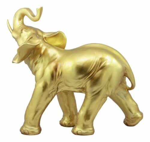 Estatua de elefante dorado Feng Shui de gran Buda tailandés auspicioso con la trompa hacia arriba-4