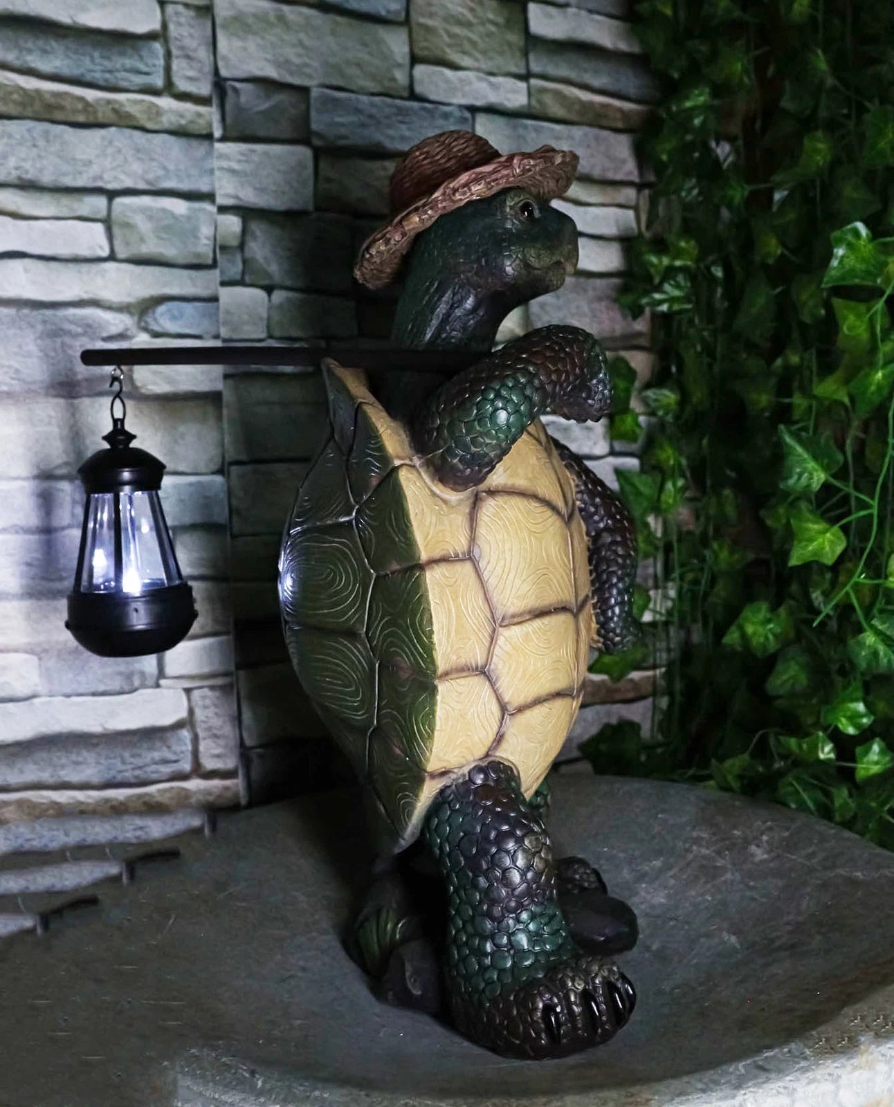 Gift Nautical Nature Lover Adventure Hiking Tortoise with Straw Hat Statue-5