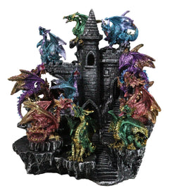 Juego de 12 mini dragones medievales coloridos en la montaña del castillo de Stonewall.-5