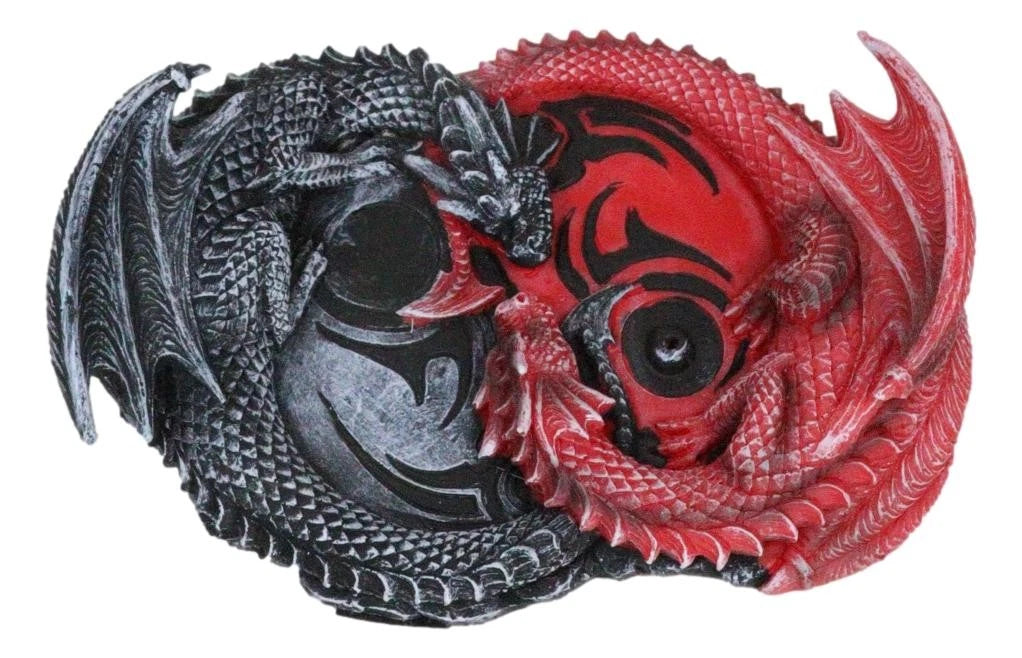 Auspicious Infinity Red And Black Unity Dragons Decorative Incense Burner Holder-6