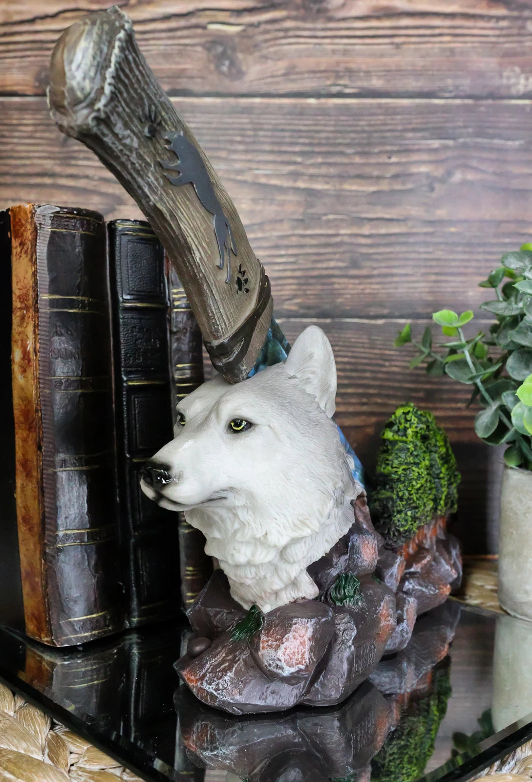Gray Wolf In Forest Centerpiece With Hunting Knife Letter Opener Statue-5