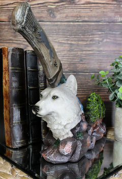 Gray Wolf In Forest Centerpiece With Hunting Knife Letter Opener Statue-5