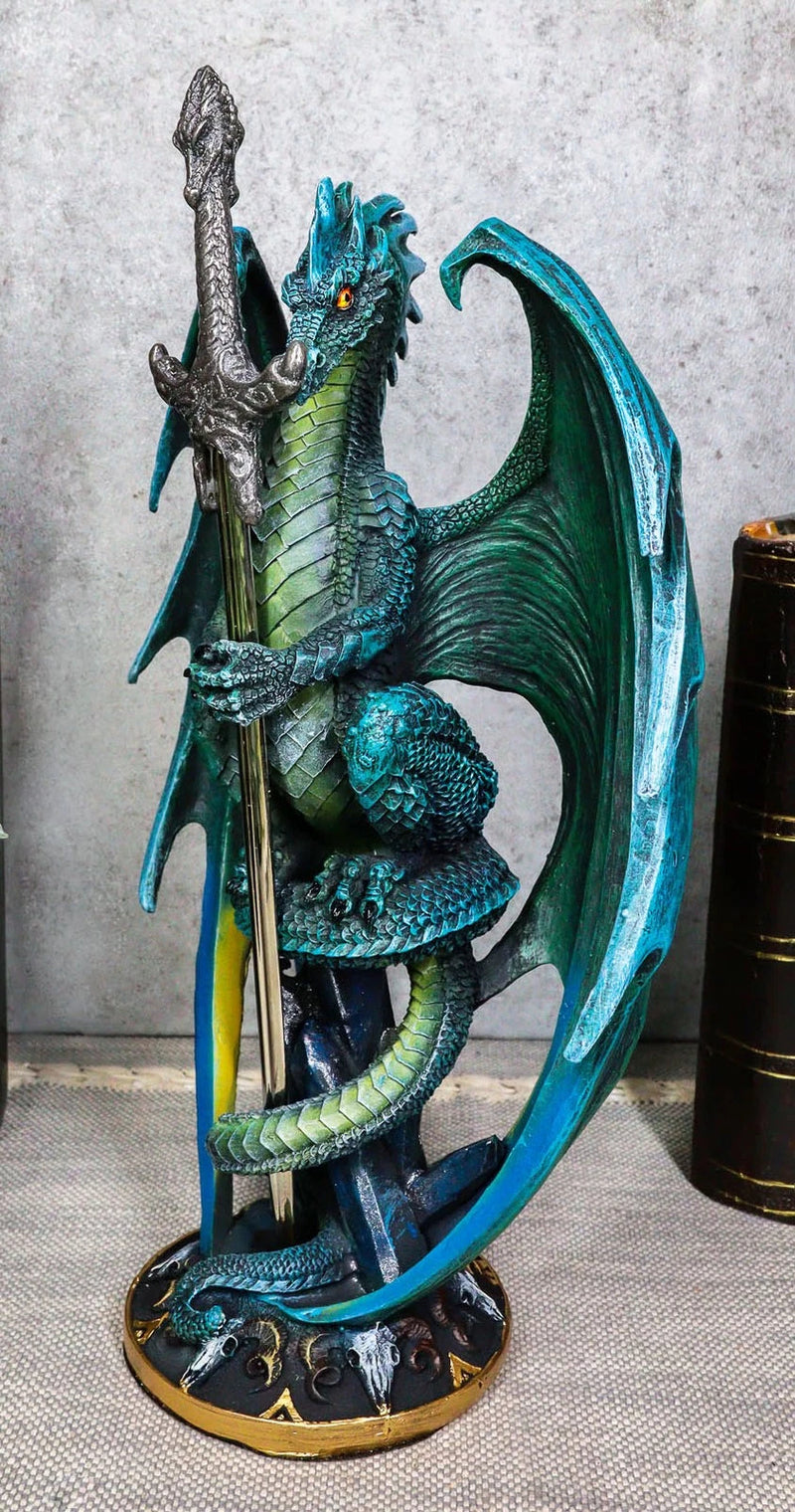 Ram Skull Blade Green Dragon Statue with Dragon Letter Opener Blade 10"H-1