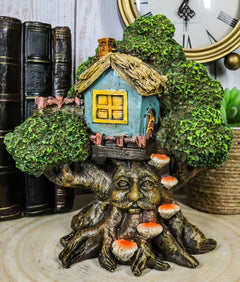 Forest Ent Greenman Cottage Blue Nook Tree House Statue With Mushroom Conk Steps-2