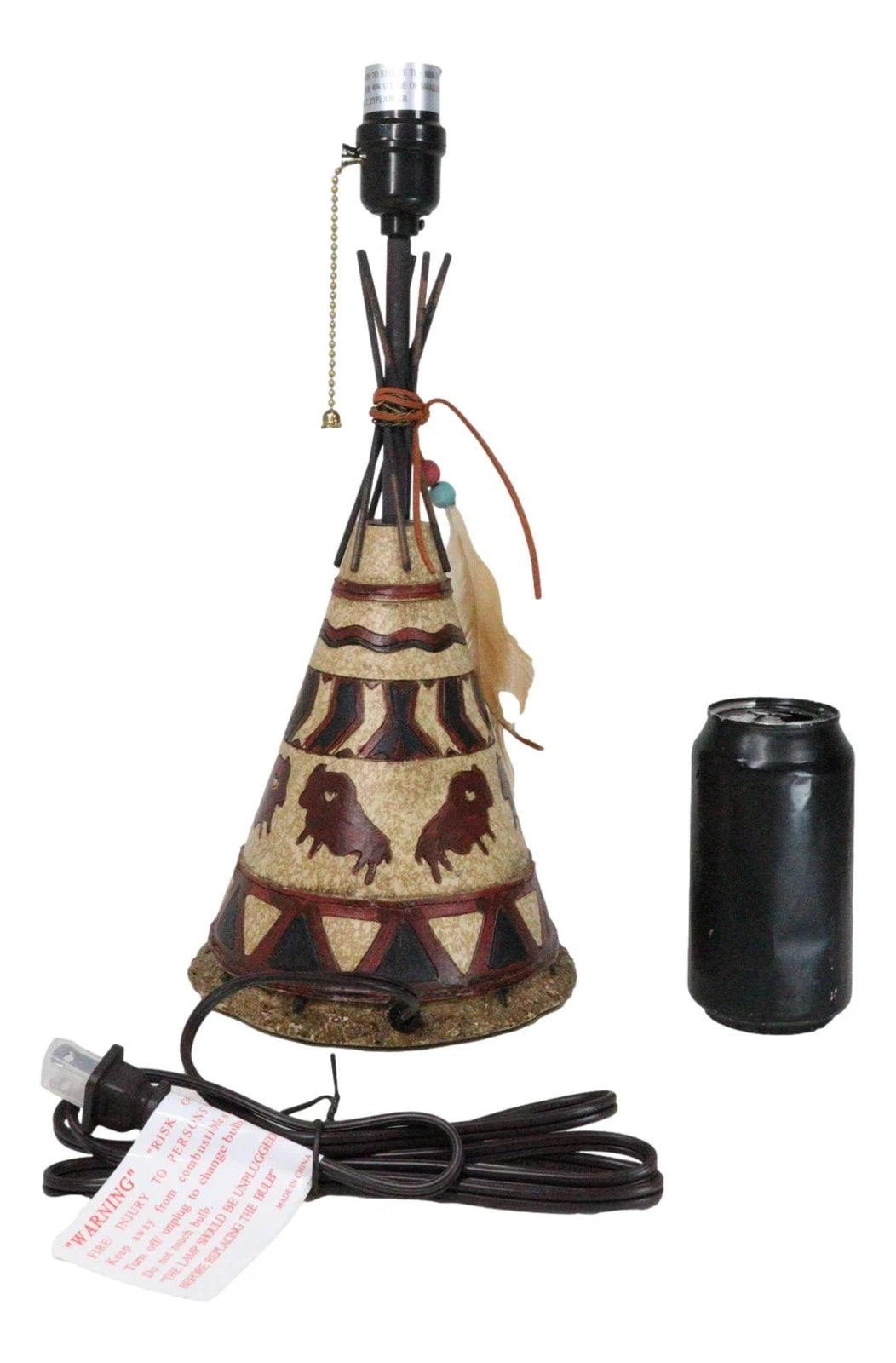 Southwestern Indian Bisons Buffalo Teepee Hut Dreamcatcher Feathers Table Lamp-4