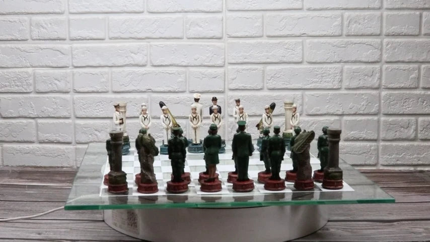 USA Soldier Theme Army vs Navy Chess Set Hand Painted with Glass Board 17 Inch-2