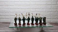 USA Soldier Theme Army vs Navy Chess Set Hand Painted with Glass Board 17 Inch-2