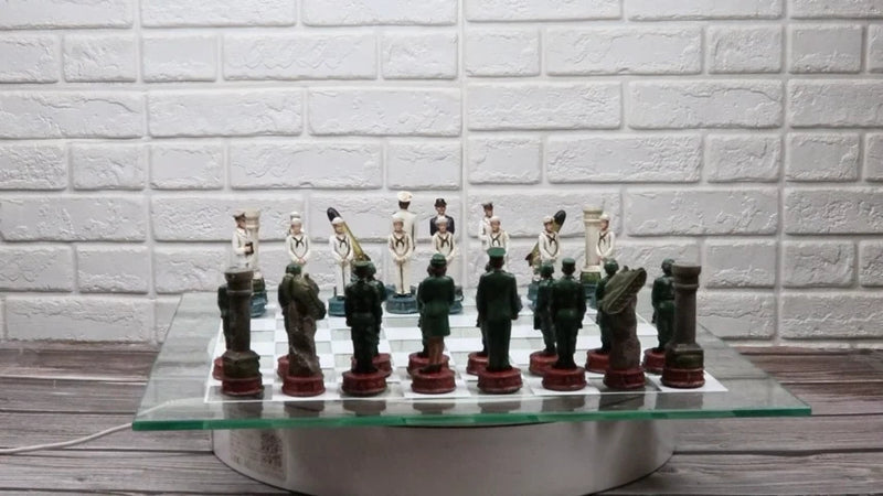 USA Soldier Theme Army vs Navy Chess Set Hand Painted with Glass Board 17 Inch-2