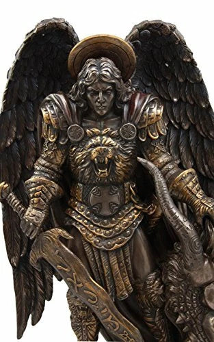 Saint Archangel Warrior Michael Holding Satan Dragon Head Figurine 10.75"H-2