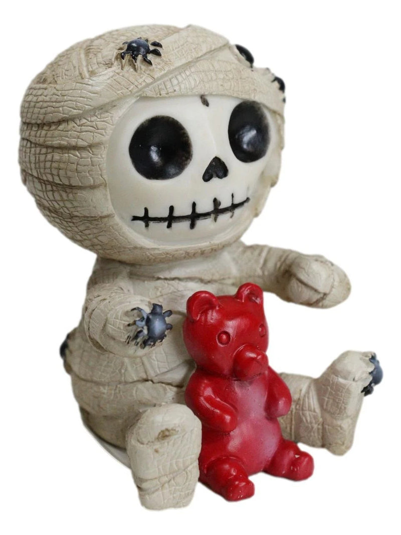 Furrybones Mummy Sarcophagus with Red Teddy Bear & Spiders Figurine 2.75"H-2