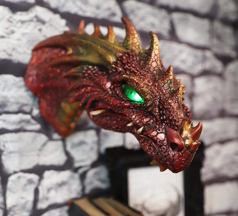 Fantasy Volcanic Fire Red Spiked Dragon Head Wall Decor Plaque With LED Lights-1
