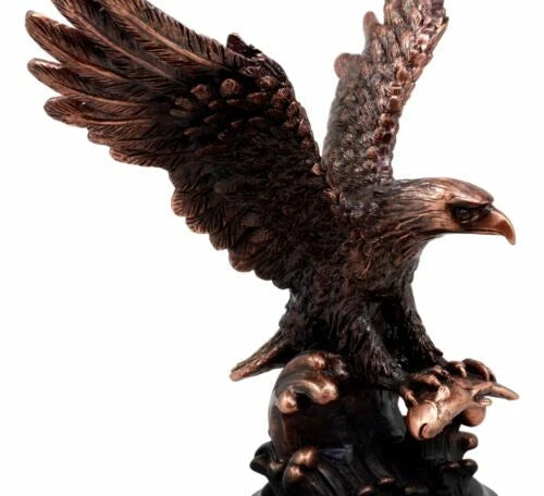 Wings of Glory Bald Eagle With American Flag Bronze Electroplated Figurine-2
