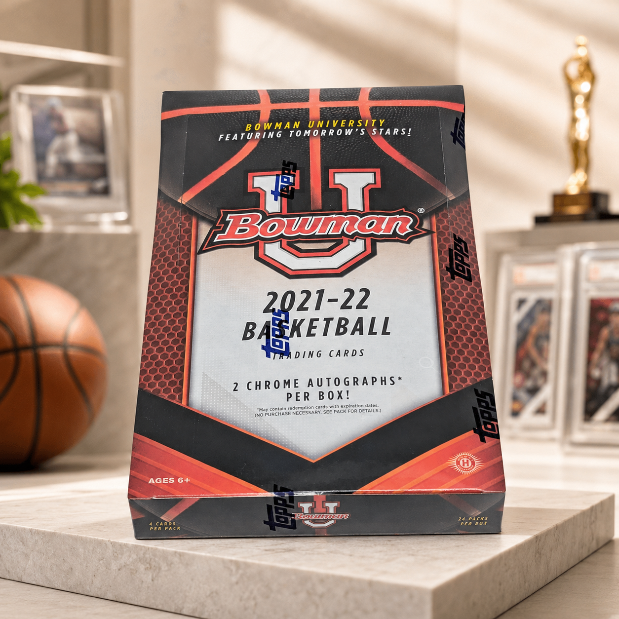 Chrome Basketball Cards 2021-22 Bowman University Hobby Box, 96 Cards, 24 Factory Sealed Packs, 2 Chrome Autographs, Refractors And Inserts