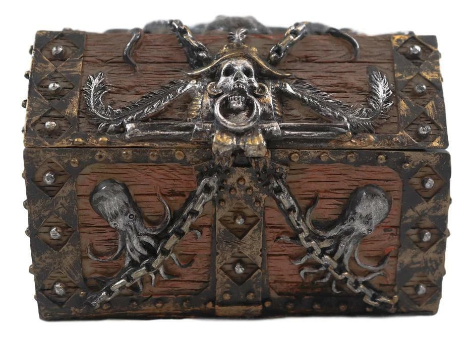 Kraken Octopus Pirate Haunted Chained Skull Treasure Chest Jewelry Box 5"L-4