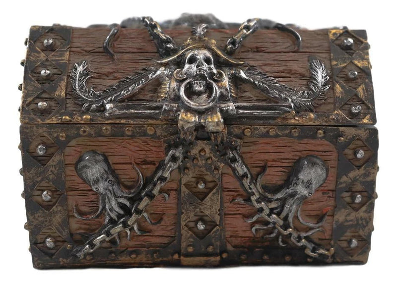 Kraken Octopus Pirate Haunted Chained Skull Treasure Chest Jewelry Box 5"L-4