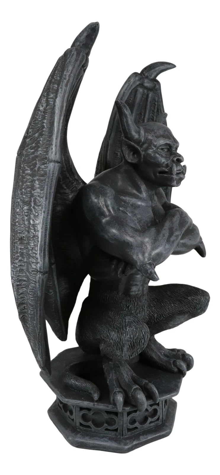 Gothic Gargoyle Statue, Horned Bulldog Figurine 12"H for Home Decor, Garden, Patio, Mantle Display, Crouching on Pedestal, Winged Fantasy Sculpture, Collector Gift
