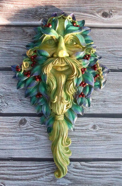 Celtic Winter Solstice Greenman Hanging Wall Decor Plaque 12.75" High-1
