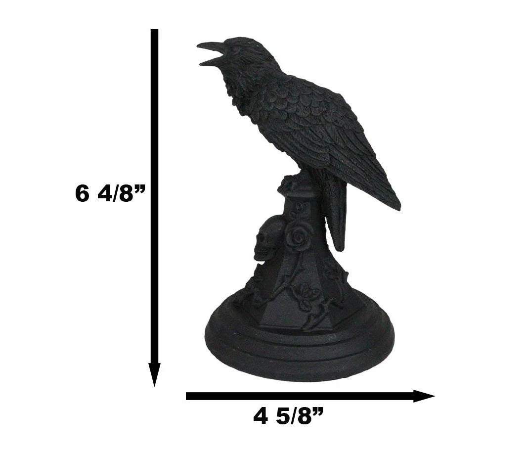 Gothic Poe Raven Crow Black Rose Skull Tombstone Tea Light Votive Candle Holder-4