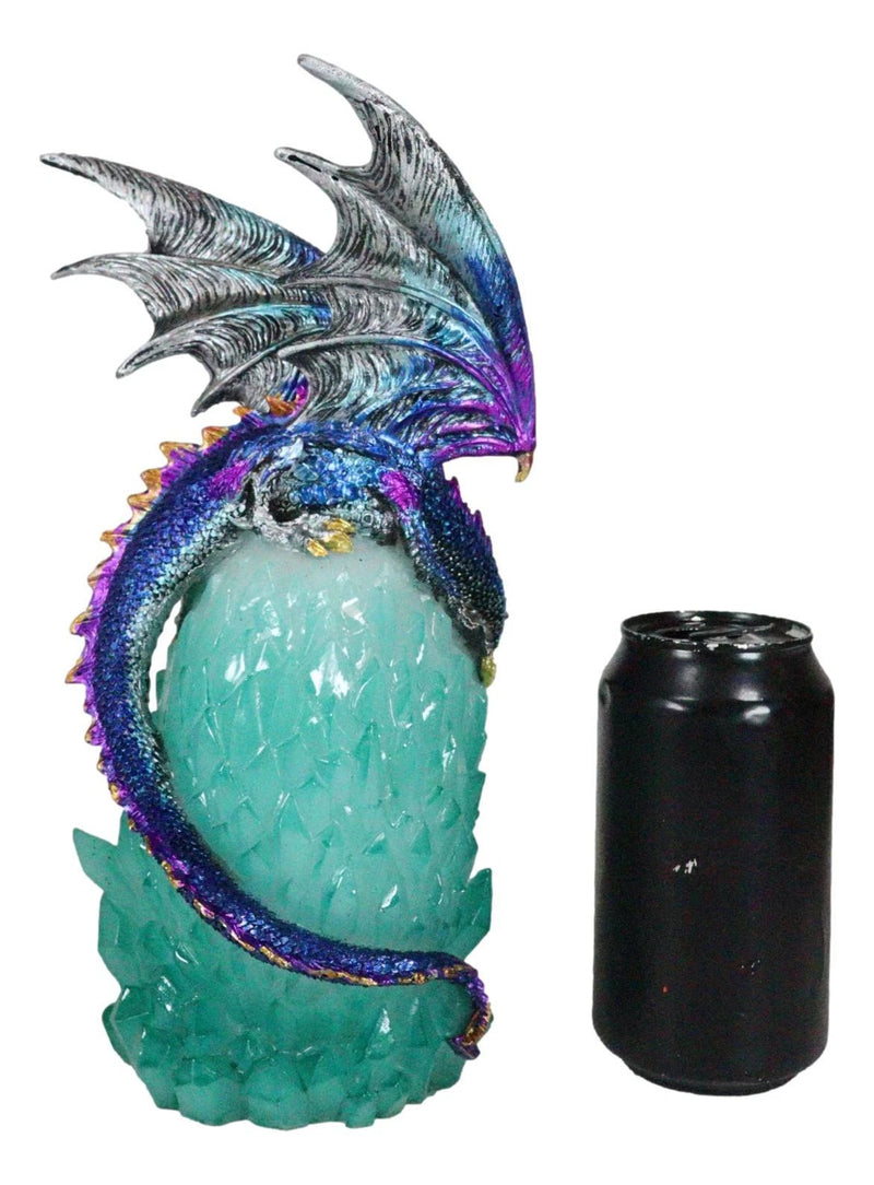 Blue Rainbow Armored Dragon Guarding LED Lantern Acrylic Crystal Egg Figurine-4
