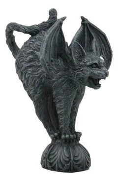 Bizarre Gothic Eureka Bat Winged Cat Gargoyle Statue 7"H Stoic Feline Guardian-4