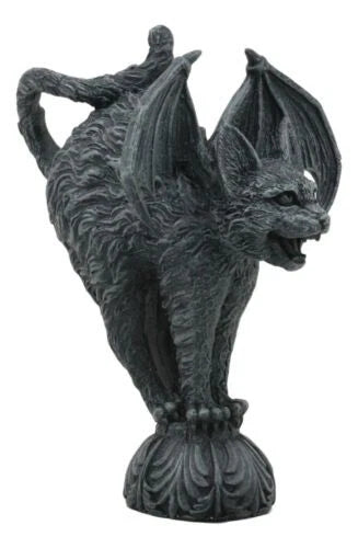 Bizarre Gothic Eureka Bat Winged Cat Gargoyle Statue 7"H Stoic Feline Guardian-4