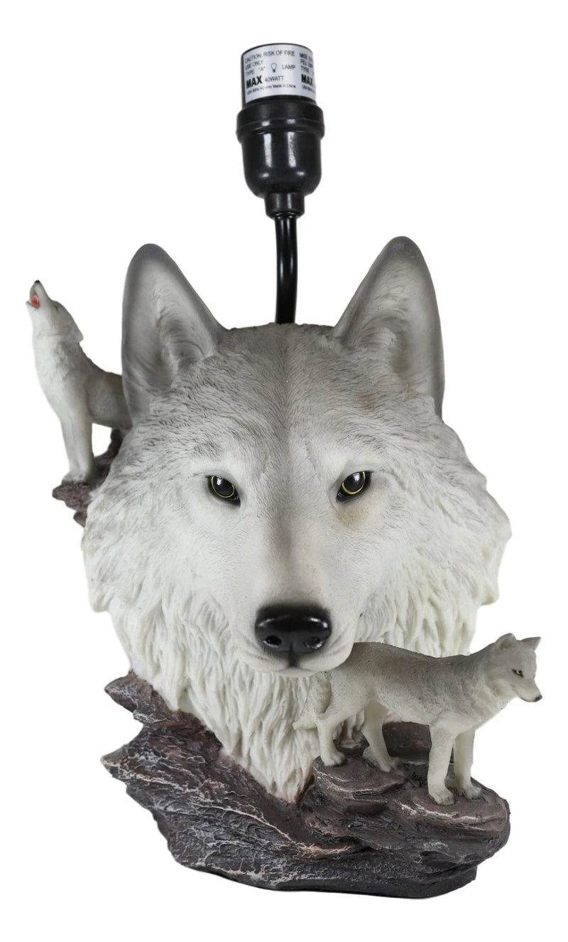 Gray Wolf Table Lamp Decor Wildlife Full Moon Howling Timber Wolf Pack-3