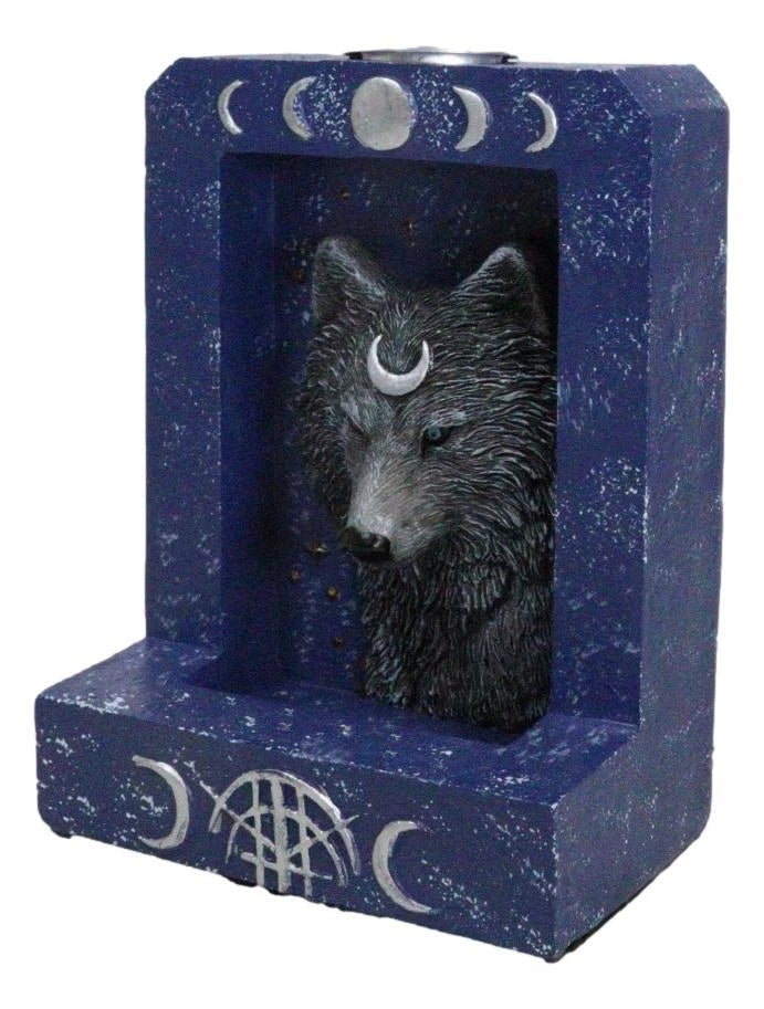 Phases Of The Moon Alpha Black Wolf With Crescent Mark Backflow Incense Burner-3
