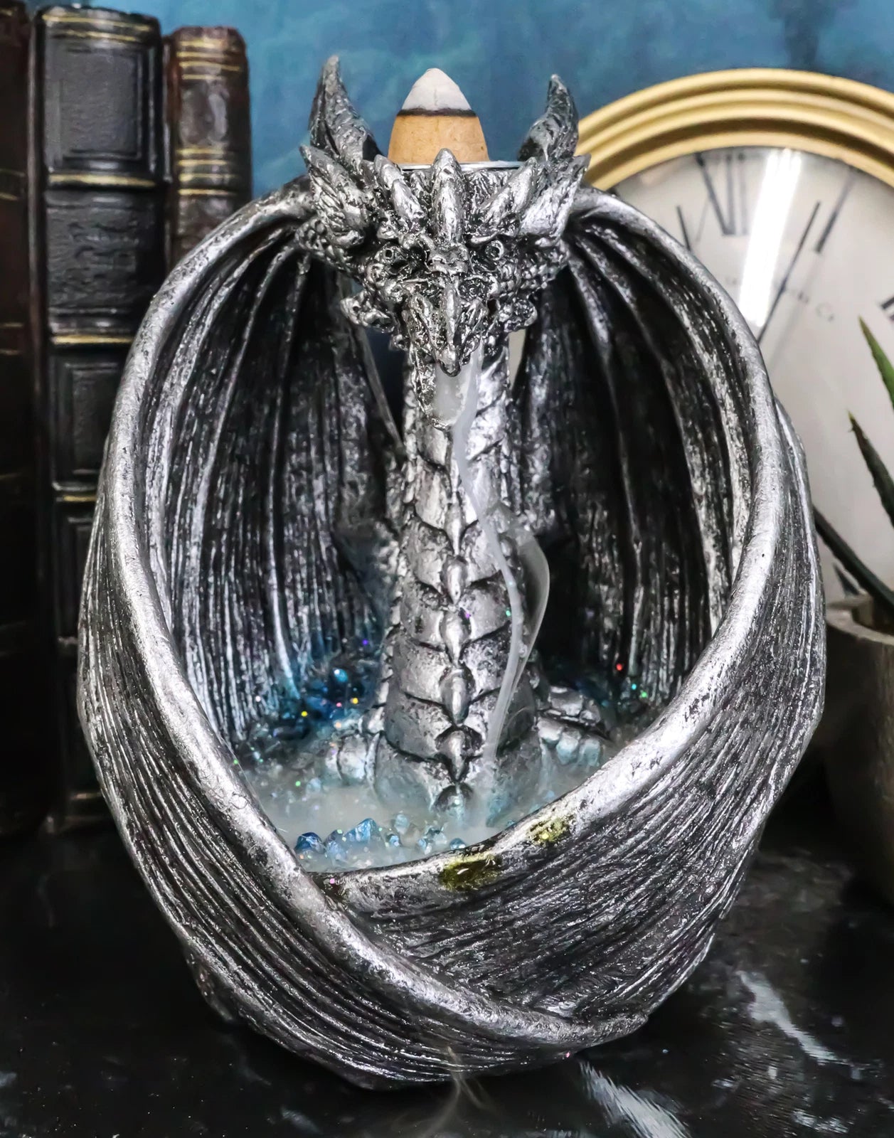 Ancient Wise Dragon Flame Protecting Rune Crystals Backflow Cone Incense Burner-1