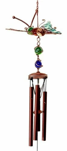 Stained Glass Flitting Butterfly Copper Metal Wind Chime 23"Long Outdoor Decor-5
