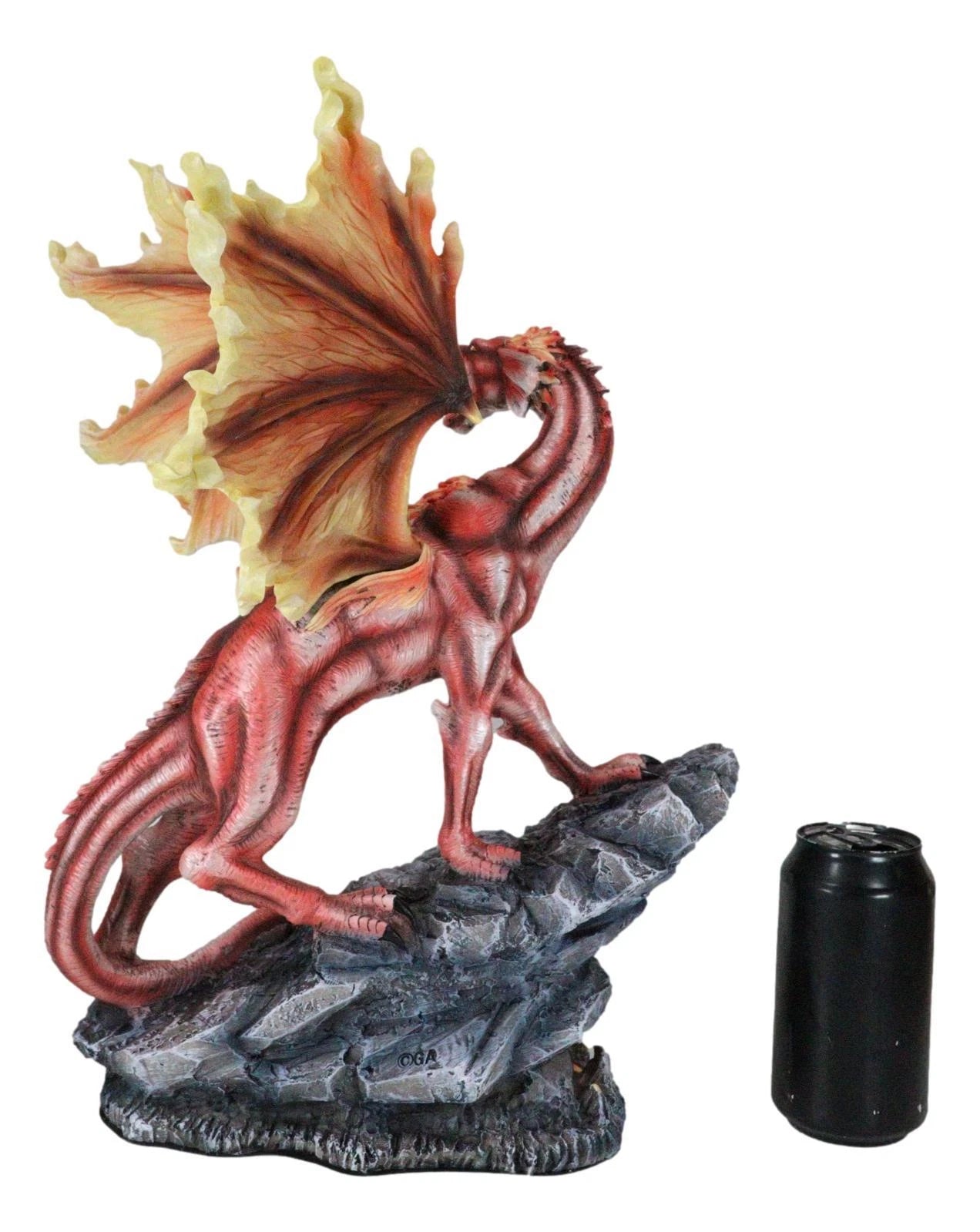 Large Red Magma Lava Smaug Dragon On Volcanic Rock Statue Fantasy Home Decor