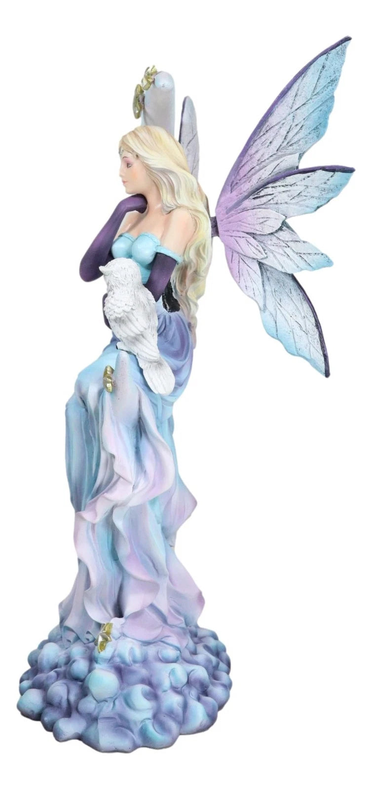 Crescent Moon And Stars Midnight Fairy Luna In Pastel Gown With Snow Owl Statue-3