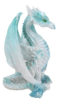 Fantasy Land Of Dragons Crouching Pale White Arctic Snow Winter Dragon Figurine-2