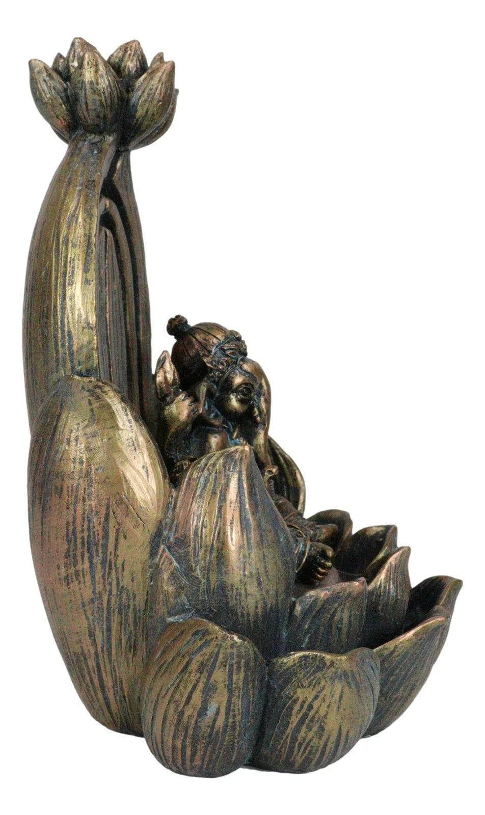 Hindu Elephant God Ganesha On Lotus Throne Backflow Cone Incense Burner Figurine-3