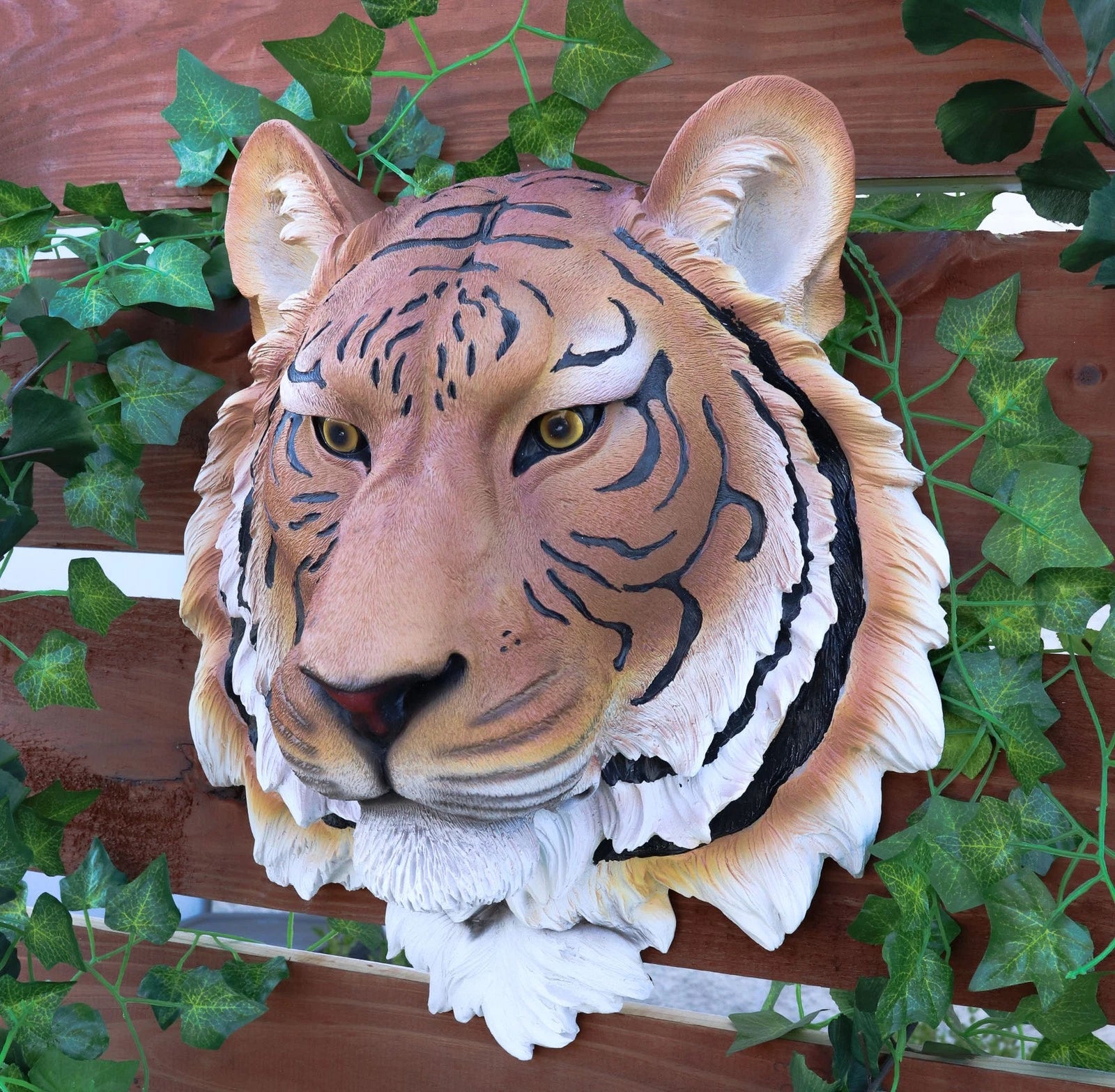 Orange Bengal Tiger Wall Bust Sculpture Tropical Jungle Predator Figure-3
