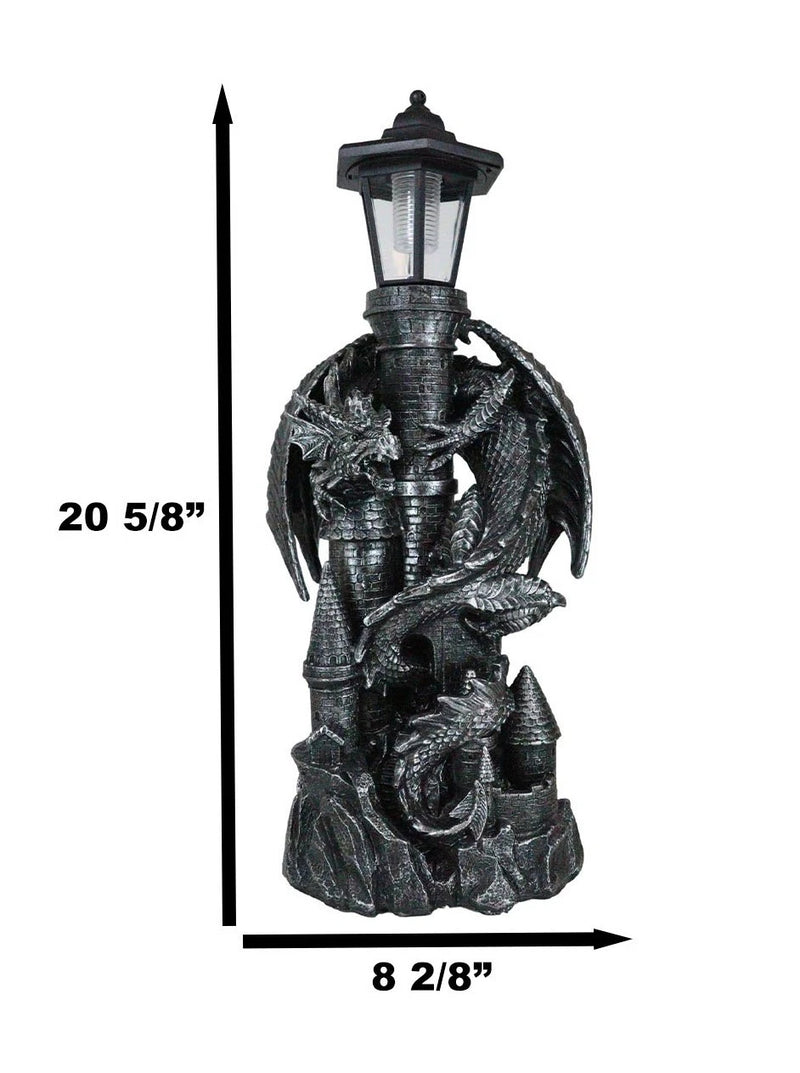 Mystical Rocky Top Castle Dungeon Guardian Dragon Solar LED Light Lantern Statue-3