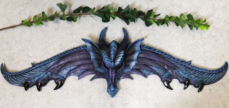 Large 34.25"L Fantasy Midnight Overwatch Dragon With Open Wings 3D Wall Plaque-3