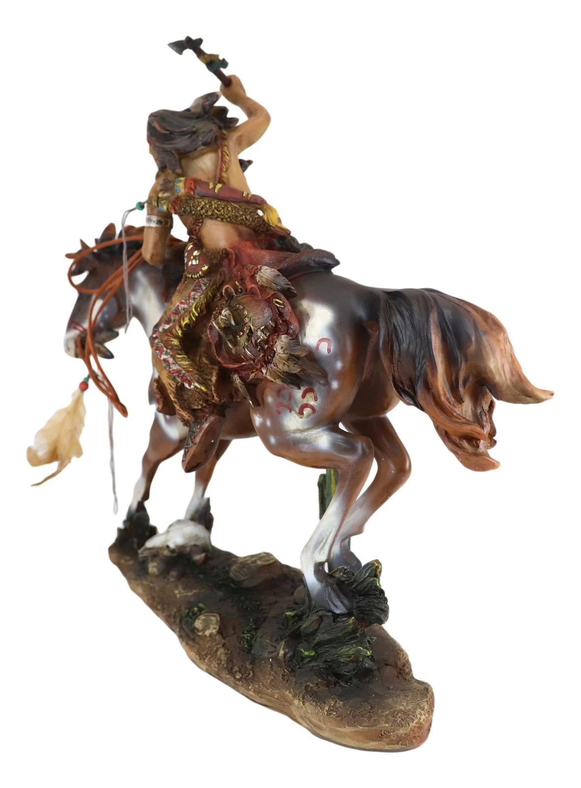 Native Indian Chief Warrior With Hand Axe Charging On Warpath Horse Figurine-4