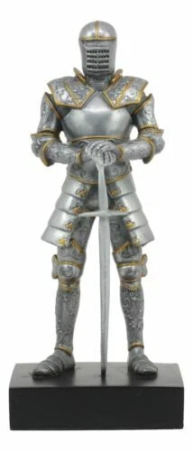 Italian Medieval Knight Statue On Black Pedestal Base 9"Tall Suit of Armor-2
