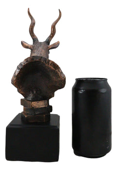 Estatua rústica de antílope kudu africano con acabado galvanizado en bronce y base.-5