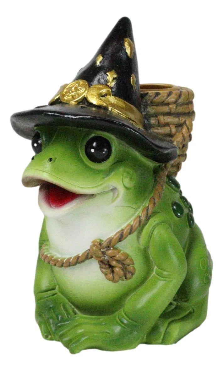 Merlin The Wizard Frog with Warlock Triple Moon Hat Backflow Incense Cone Burner-3