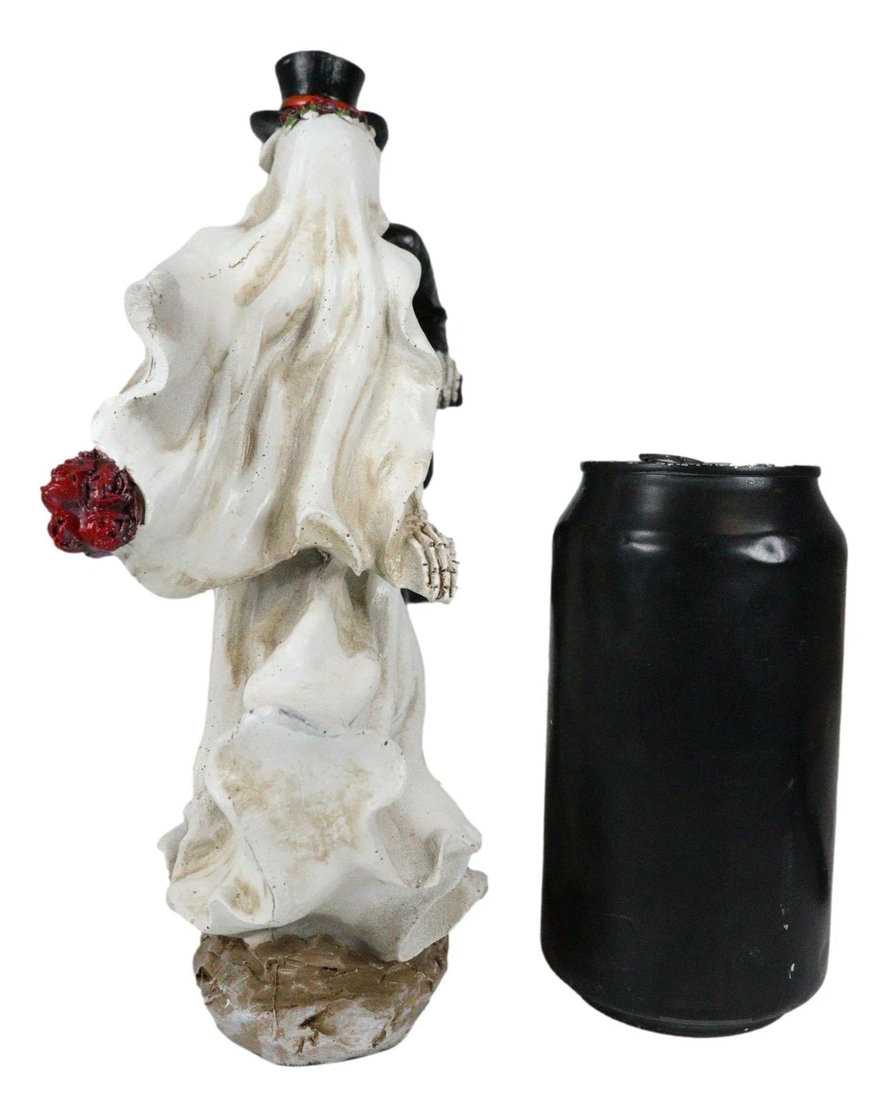 Love Never Dies Skeleton Bridal Couple Kissing On Bicycle W Rose Basket Figurine-4
