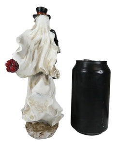 Love Never Dies Skeleton Bridal Couple Kissing On Bicycle W Rose Basket Figurine-4
