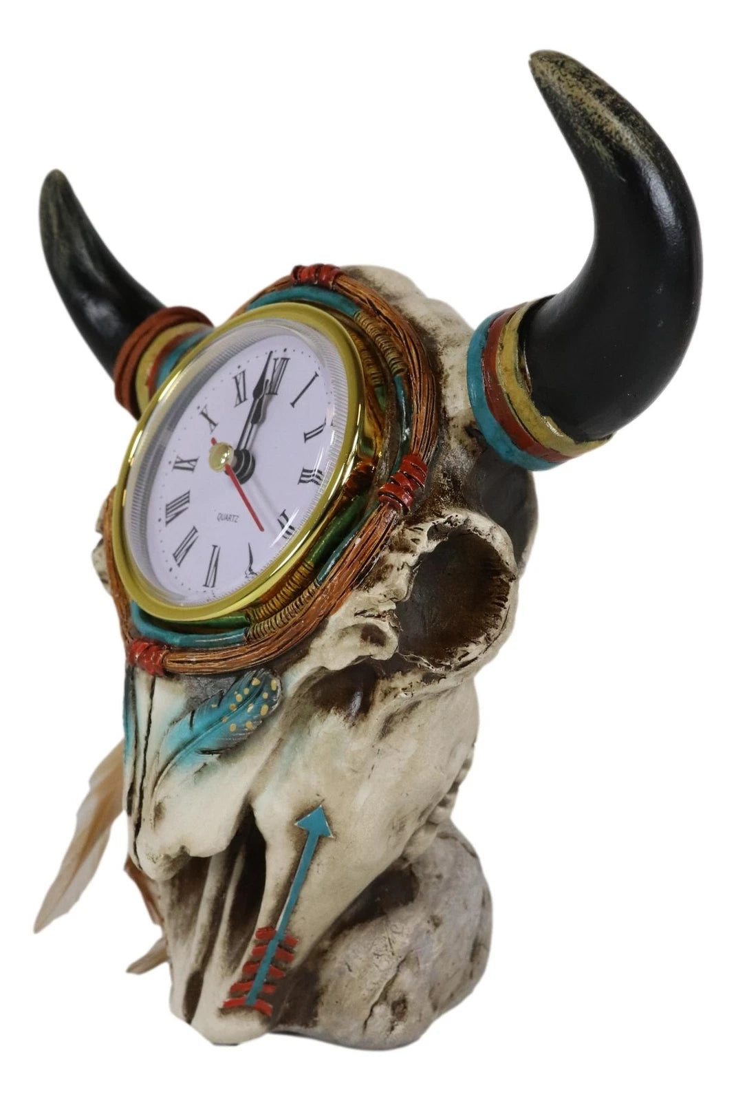 Southwestern Indian Dreamcatcher Feathers Steer Cow Skull Desktop Table Clock-5