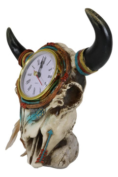Southwestern Indian Dreamcatcher Feathers Steer Cow Skull Desktop Table Clock-5