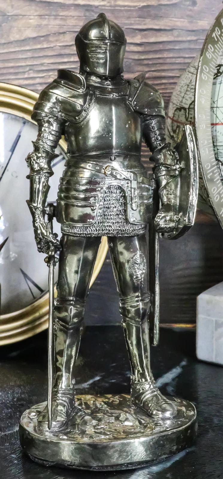 Estatua de armadura medieval de 18 cm de alto, espadachín valiente, caballero corazón de león.-3