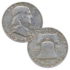 $1 Face - 90% Silver Franklin Half Dollar Average Circulated 2 coins-1
